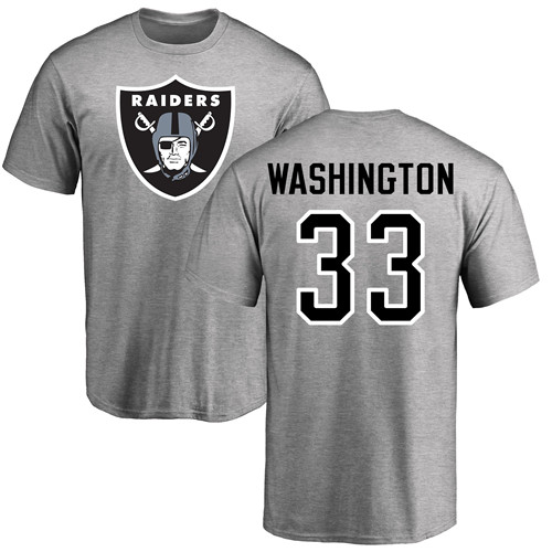 Men Oakland Raiders Ash DeAndre Washington Name and Number Logo NFL Football #33 T Shirt